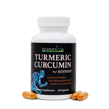 Turmeric Curcumin Capsules outside the bottle